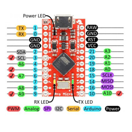 Плата Arduino Pro Micro ATmega32U4
5V/16MHz Mini MCU Leonardo